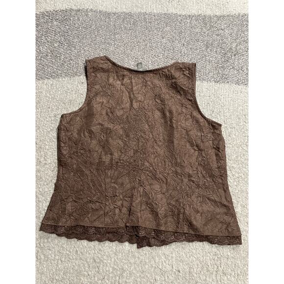 J. Jill Y2K 100% Silk Top Women's Size Small Petite SP Crinkle Brown Embroidered - Picture 8 of 8